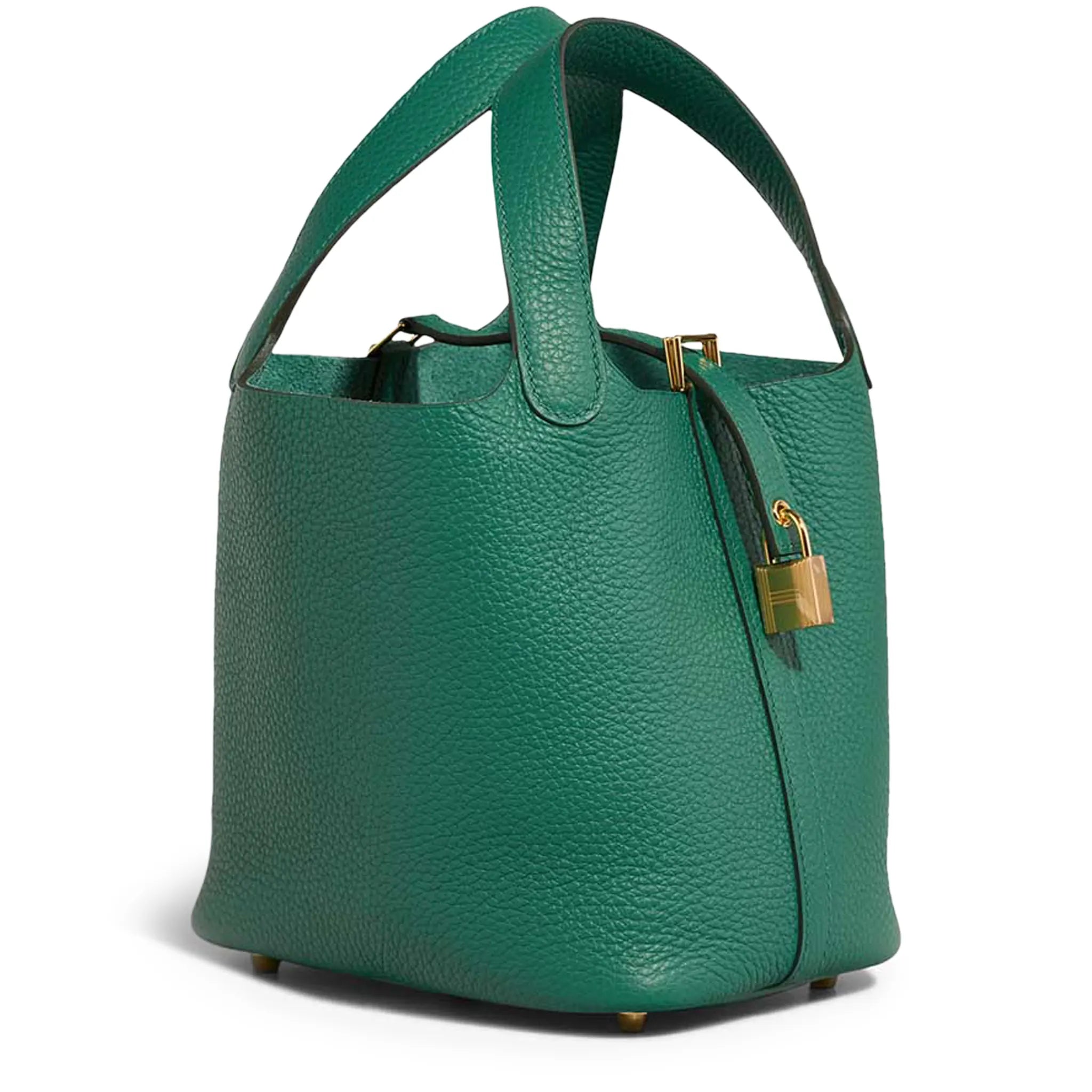 Front side view of Hermes Paris Picotin Lock 18 Taurillon Clemence Leather Green H056289CC65